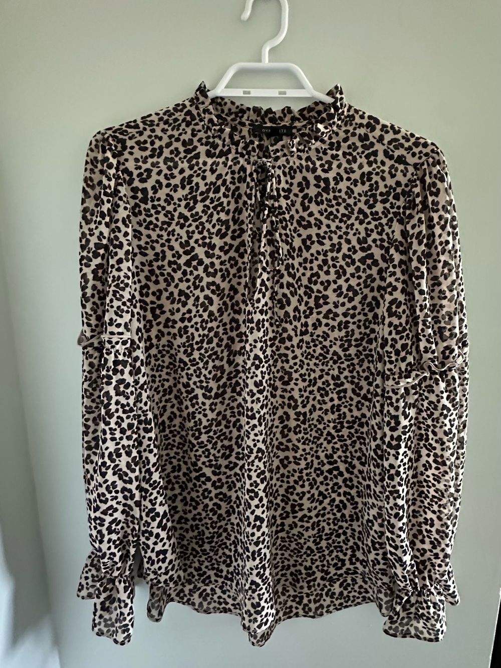 Dynamite Taupe Leopard Tie-Neck Blouse